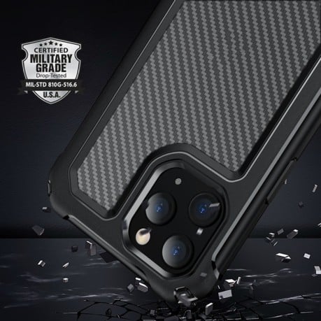 Ударозащитный чехол Transparent Carbon Fiber Texture на iPhone 12 Pro Max - черный