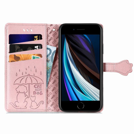 Чехол-книжка Cat and Dog для iPhone 16e - розовое золото
