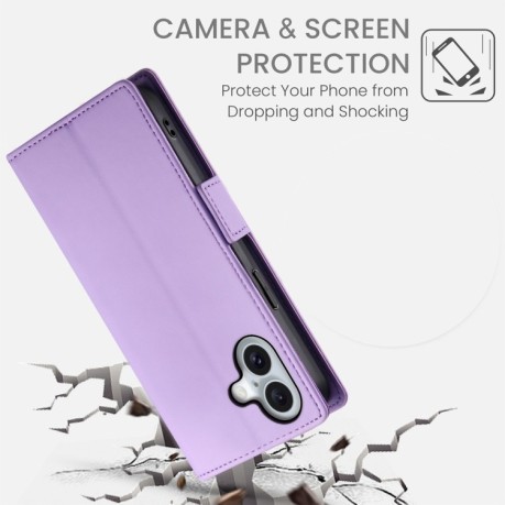 Чехол-книжка Side Buckle Magnetic Frosted Leather для iPhone 16 - фиолетовый