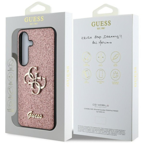 Оригінальний чохол Guess Fixed Glitter Big 4G Metal Logo для Samsung Galaxy S25 - Pink