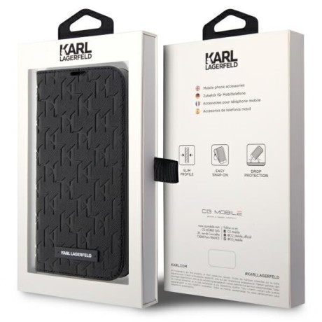 Оригінальний чохол-книжка Karl Lagerfeld Saffiano Monogram для iPhone 14 Pro Max - black
