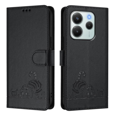 Чехол-книжка Cat Embossing Pattern на Xiaomi Redmi Note 14 4G 164.84mm - черный