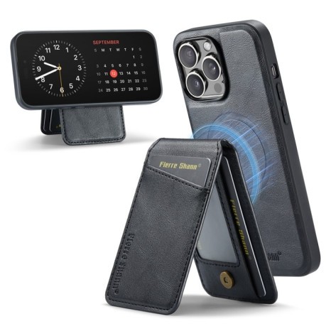 Чохол Fierre Shann Oil Wax Cow Leather Magnetic Card Holder для iPhone 16 Pro - чорний