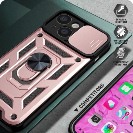 Противоударный чехол Sliding Camshield для  iPhone 14 - розовое золото