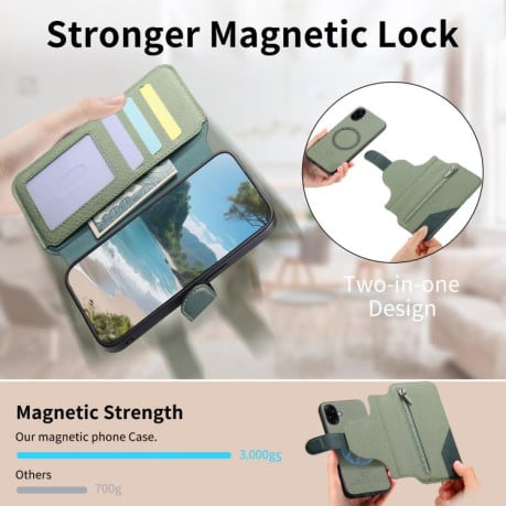 Чохол-книжка Twill Fabric з MagSafe RFID+кишенька на карт на Samsung Galaxy A07 4G / 5G - зелений