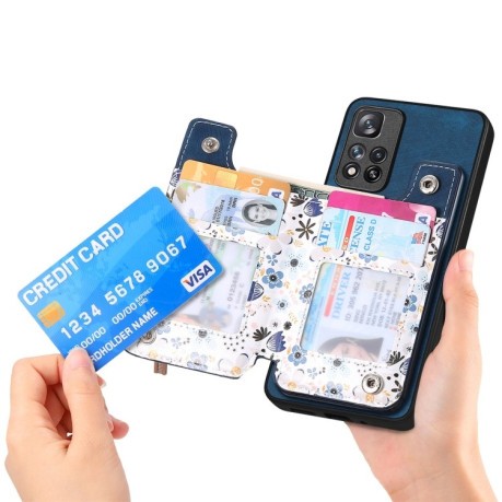 Противоударный чехол Retro Painted Zipper Wallet для Redmi Note 13 - синий