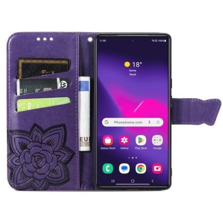 Чехол-книжка Butterfly Love Flower Embossed для Samsung Galaxy S24 Ultra 5G - фиолетовый