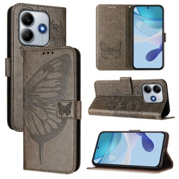 Чохол-книжка з тисненням &quot;метелика&quot; та магнітним хлястиком на Xiaomi Poco M7 Pro 5G Global - сірий