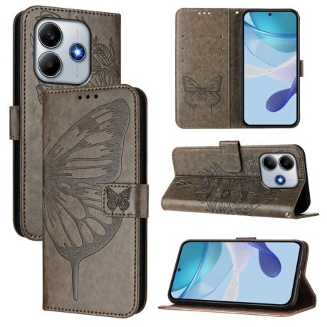 Чехол-книжка Embossed Butterfly для Xiaomi Poco M7 Pro 5G Global - серый