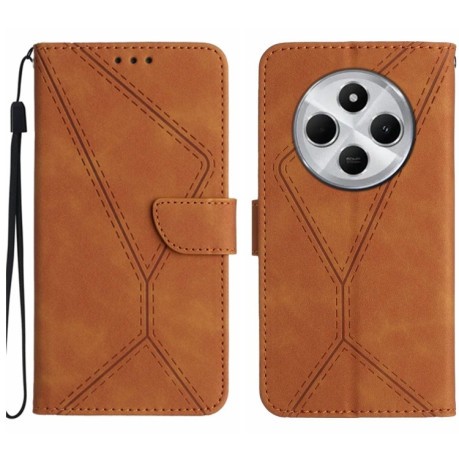 Чохол-книжка Stitching Embossed Leather для Redmi 14C 4G/Poco C75/Redmi A4 5G / 5G Global - коричневий