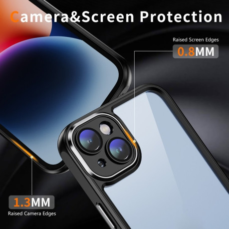 Противоударный чехол Frosted Lens  для iPhone 15 - черный