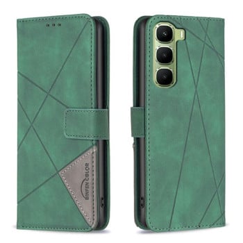 Чехол-книжка с фактурой Rhombus и магнитным хлястиком на Infinix Hot 60 Pro 4G - зеленый