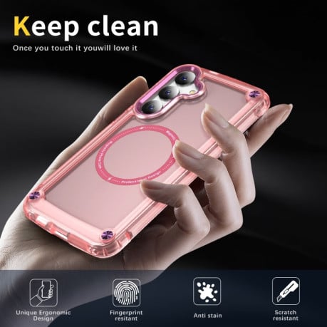 Протиударний чохол Skin Feel TPU + PC MagSafe Magnetic для Samsung Galaxy S25 5G - прозоро-рожевий