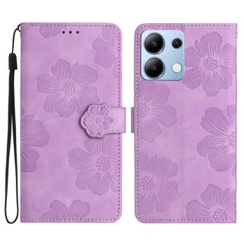 Чехол-книжка Flower Embossing Pattern для Xiaomi Redmi Note 14 4G - фиолетовый