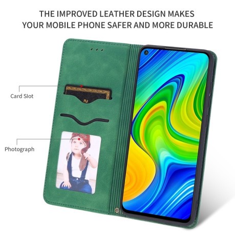 Чехол-книжка Retro Skin Feel Business Magnetic на Redmi 10X / Note 9 - зеленый