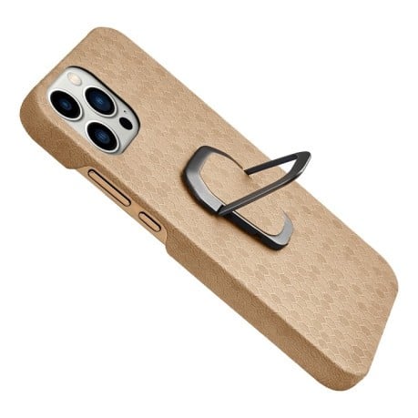 Противоударный чехол Honeycomb Ring Holder для iPhone 14 Pro - кофейный