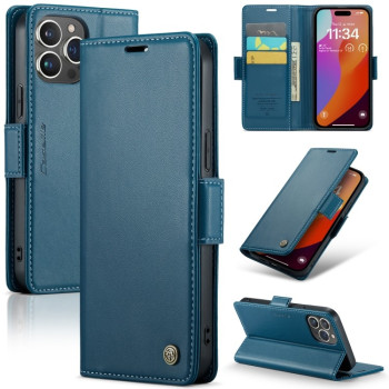 Чехол-книжка CaseMe 023 Butterfly Buckle Litchi Texture RFID Anti-theft Leather для iPhone 15 Pro - синий