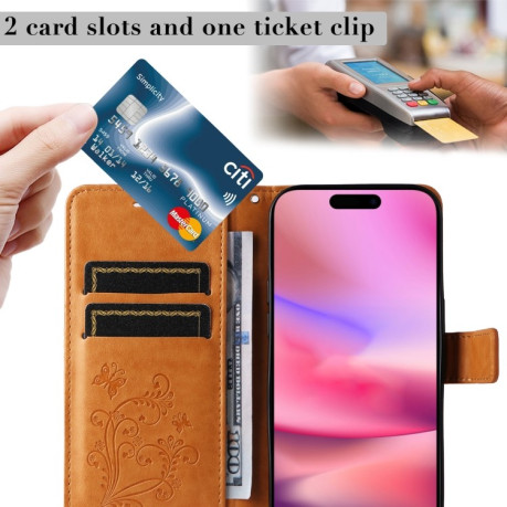 Чехол-книжка Embossed Butterfly для iPhone 16 - желтый