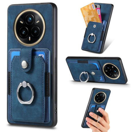 Чехол-книжка Retro Skin-feel Ring Card Wallet для Realme 13 Pro - синий