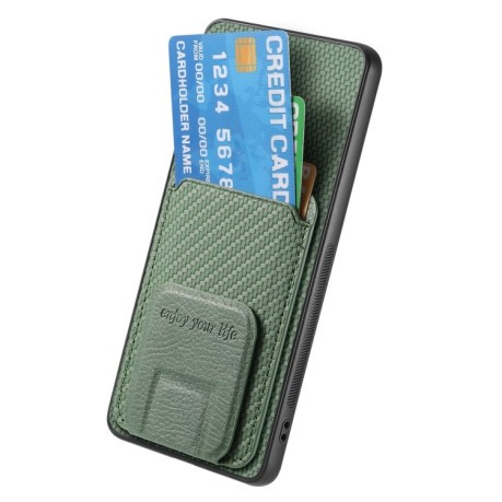 Противоударный чехол Carbon Fiber Card Bag для Xiaomi  Redmi Note 14 Pro+ 5G - зеленый