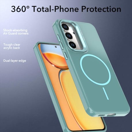 Чехол Bright Color Imitation Camera Bracket с MagSafe и имитацией камеры на Samsung Galaxy S25 FE 5G — бирюзово-синий