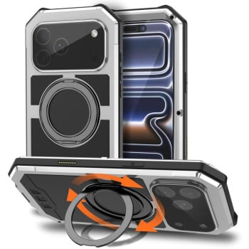 Вологозахисний чохол R-Just Life з MagSafe та тримачем на iPhone 17 Pro Max — сріблястий