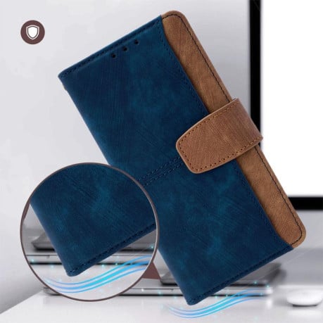 Чохол-книжка Color Stitching Skin Feel із захистом від сканування RFID і магнітним хлястиком для OPPO Reno14 F 5G — синій