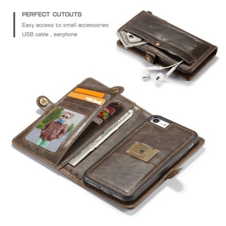 Шкіряний чохол-книжка CaseMe на iPhone SE 3/2 2022/2020/8/7 з відділенням для кредитних карток Кавово-коричневий