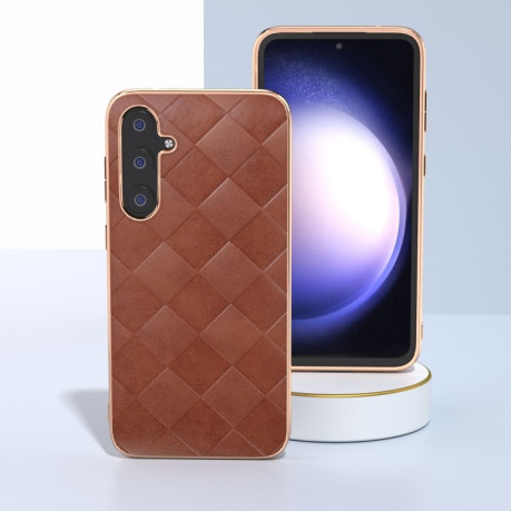 Протиударний чохол Nano Plating Weave Plaid Texture для Samsung Galaxy S23 FE 5G - коричневий