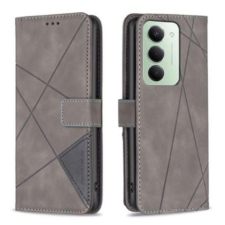 Чехол-книжка с фактурой Rhombus и магнитным хлястиком на Xiaomi Redmi 15 5G Global / 15 4G SEA 169.5mm - серый