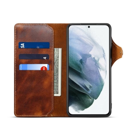 Кожаный чехол-книжка Denior Oil Wax для Samsung Galaxy S23 5G - коричневый