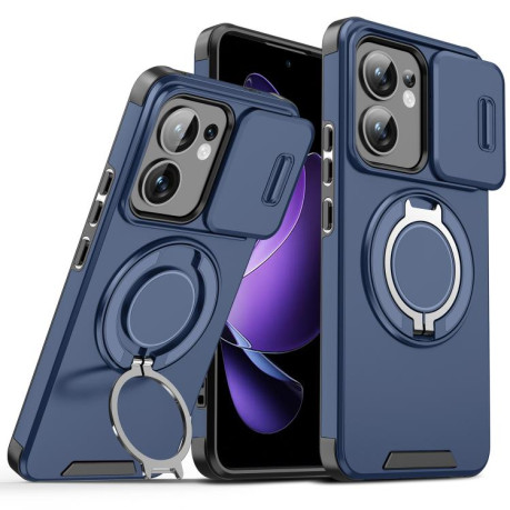 Противоударный чехол Sliding Camshield Ring Holder для OPPO Reno13 F 5G Global - синий