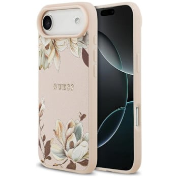 Оригінальний чохол Guess Grained Flowers Classic Logo з MagSafe на iPhone Air - Pink