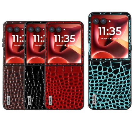 Противоударный чехол ABEEL Crocodile Texture Genuine Leather для Motorola Razr 60 Ultra - красный