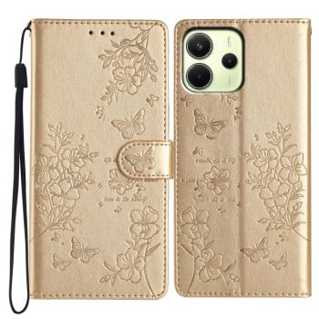 Чохол-книжка Butterflies and Flowers Leather для Redmi Note 14 4G 164.84mm - золотий