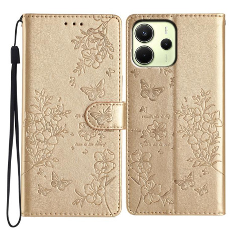 Чохол-книжка Butterflies and Flowers Leather для Redmi Note 14 4G 164.84mm - золотий