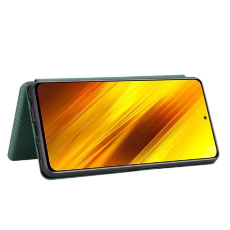Чехол-книжка Carbon Fiber Texture на Xiaomi Poco X3 / Poco X3 Pro - зеленый