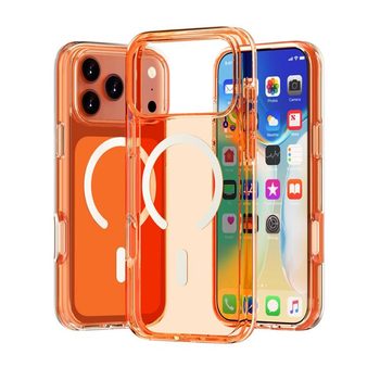 Противоударный чехол Terminator Style Glitter Powder MagSafe Magnetic на iPhone 18 Pro Max / 17 Pro Max — прозрачный/оранжевый