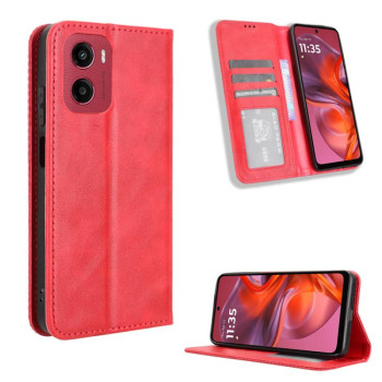 Чехол-книжка Magnetic Buckle Retro Crazy Horse Texture на Motorola Moto G05 / E15 4G - красный