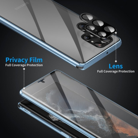 Двусторонний магнитный чехол Anti spy glass Four-corner Magnetic Metal для Samsung Galaxy S24 Ultra 5G - зеленый