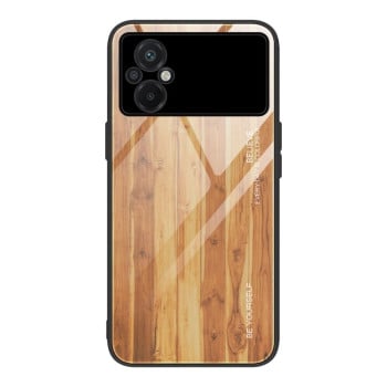 Противоударный чехол Wood Grain Glass на Xiaomi Poco M5 - желтый