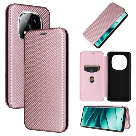 Чехол-книжка Carbon Fiber Texture на Xiaomi Redmi Note 14 Pro 4G Global - розовый