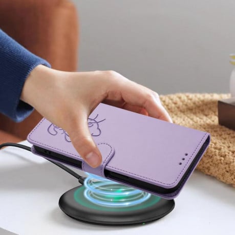 Чохол-книжка Escase з рельєфним котом і ремінцем для Realme Note 70 / Note 70T 4G / C71 4G India — світло-фіолетовий