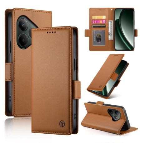 Чехол-книжка Side Buckle Magnetic Frosted Leather для Realme GT 6 Global/ Realme GT 6 4G - коричневый