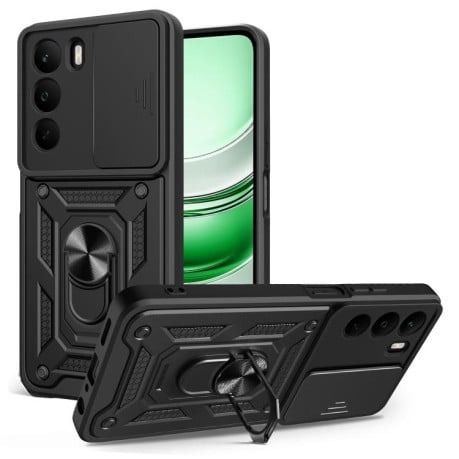 Чехол со шторкой на камеры Sliding Camshield и кармашком для карт на Realme C71 4G - черный