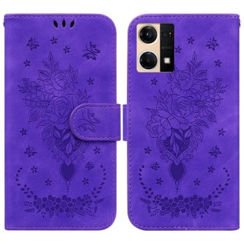 Чехол-книжка Butterfly Rose Embossed для OPPO Reno7 4G - фиолетовый