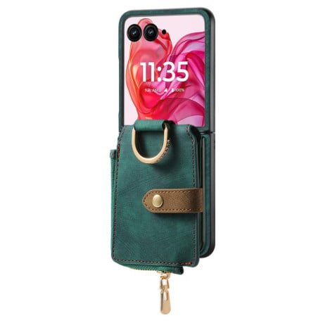Чохол Cross Leather Ring Vertical Zipper Wallet для Motorola Razr 60 Ultra - зелений