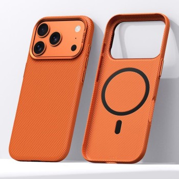 Магнитный чехол Sulada Kevlar Grid с приятным покрытием на iPhone 18 Pro Max — оранжевый