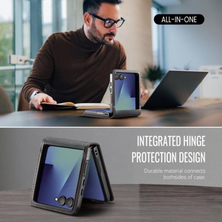 Чохол-книжка CaseMe 033 із фактурою Calf та захистом від сканування RFID на Samsung Galaxy Filp 7 5G - чорний