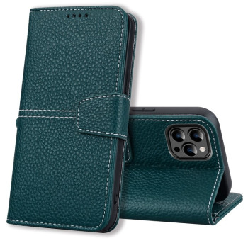 Чехол-книжка Litchi RFID Leather для iPhone 14 Pro - зеленый